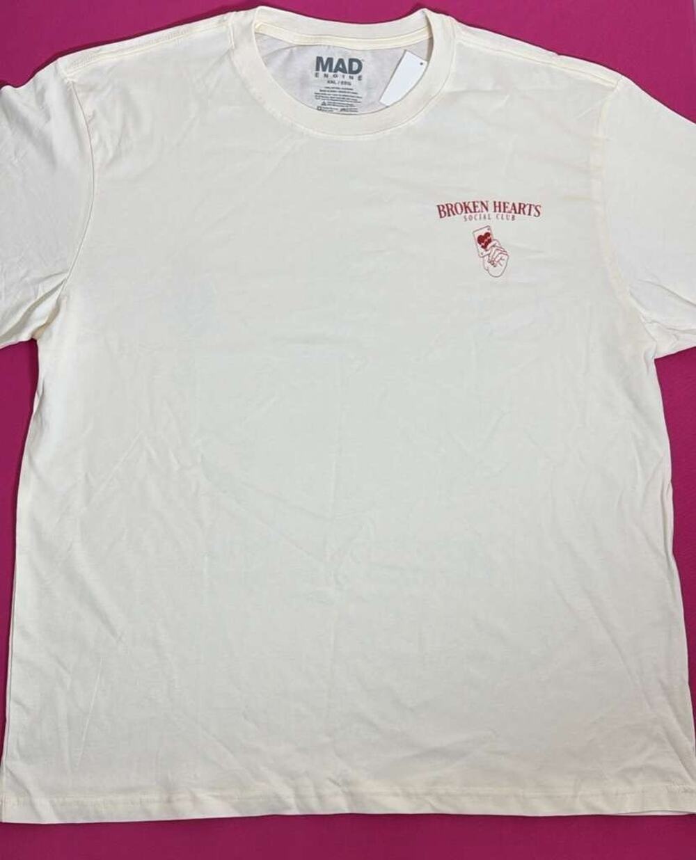 Mad Engine Broken Hearts Social Club T‑Shirt – White Cotton Size XXL